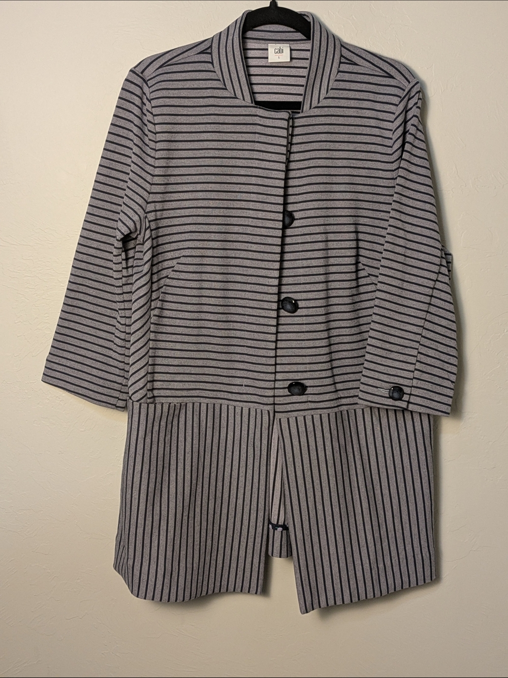 CAbi L Gray/Black Dappled Longline Button Jacket Casual Classic Business Preppy